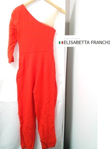 ELISABETTA FRANCHI (エリザベッタフランキ) オレンジレッド ワンショルダー パンツドレス　サロペット　オールインワン パンツ イタリア製