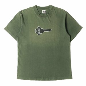 STUSSY ステューシー Tシャツ サイズ:M 90s OLD STUSSY 白タグ キー グラフィック クルーネック 半袖 Tシャツ USA製 グリーン 90年代 古着