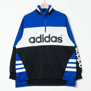 【1円スタート】adidas アディダス デサント ジャージハーフジッププルオーバー ポリエステル ビッグロゴ ヴィンテージ スポーツ 青系 M~L