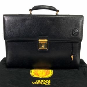 【ヴェルサーチェ】本物 GIANNI VERSACE ビジネスバッグ 黒 メデューサ 鍵付き ブリーフケース 書類かばん 本革 レザー メンズ イタリア製