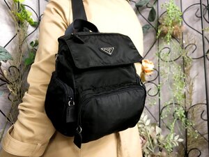 ●超美品●PRADA プラダ●三角ロゴプレート●ポコノ ナイロン●ミニ リュックサック●黒●シルバー金具●イタリア製●かばん●Js53701