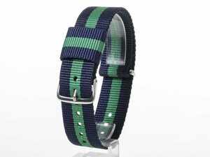 交換用 ナイロン製 腕時計 ベルト バンド 20mm#ブルー+グリーン+ブルー FA-38799