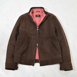 定価55万円 伊製 エディモネッティ EDDY MONETTI 裏地カシミヤ100% 羊革 ヌバック レザーブルゾン ジャケット ハンドステッチ Wジップ 46 