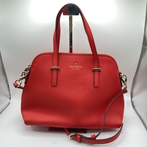 1円～　80　同梱不可　②　kate spade NEW YORK　ケイトスペードニューヨーク　2way　ハンドバッグ　ショルダーバッグ　レッド　ストラップ