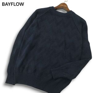 BAYFLOW ベイフロー 通年 デザイン ボーダー★ コットン ニット セーター Sz.2　メンズ ネイビー　A4T09583_9#L