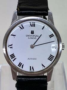 腕時計 UNIVERSAL GENEVE ユニバーサルジュネーブ 白文字盤 不動品　革ベルト　黒　A346