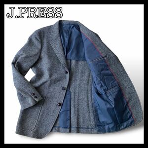 J.PRESS ジェイプレス テーラードジャケット ブレザー ヘリンボーン ツイード くるみ釦 ウール100% M相当 灰色系 グレー d53