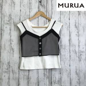 MURUA ムルーア シアーキャミレイヤードトップス 　Fサイズ　ブラック　透け感のある　S6-16　USED