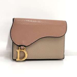 Christian Dior サドル コンパクトウォレット 三つ折り財布 レザー ピンク ベージュ S5653CWGS