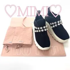 ❤️良品❤️miumiu クリスタル ストレッチ ニット スニーカー 厚底