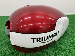 ボンネビルニューチャーチ タンク 赤/白 トライアンフ(TRIUMPH) 純正 中古 トライアンフ ノーマルガソリンタンク 修復素材に コケキズ無し