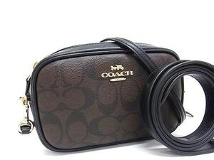 1円 ■新品■未使用■ COACH コーチ F79209 シグネチャー PVC×レザー 2WAY ショルダーバッグ ウエストポーチ ブラック系 FJ3168