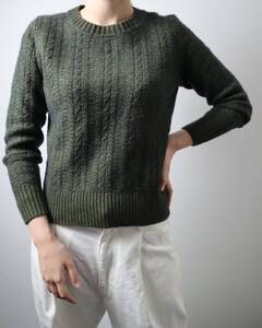 K215 J.CREW Wool blend Cable Stitch Sweater Green ジェイクルー ウール混 ケーブル 多色織 クルーネック ニット セーター 深緑