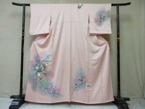 1円 良品 正絹 着物 訪問着 縮緬 式典 和装 和服 暈し グラデーション 枝葉 貝桶 菊 梅 楓 高級 袷 身丈156cm 裄62cm【夢職】★★★