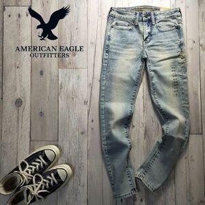 未使用☆AMERICAN EAGRE アメリカンイーグル☆EXTREME FLEX SUPER SKINNY ストレッチ USED加工 デニム レディース W26 S894