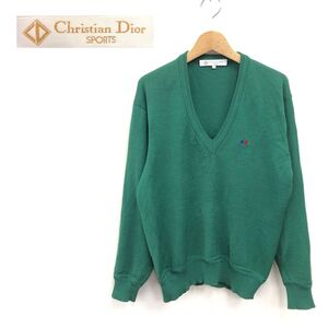 1K2078-K-S◆Christian Dior SPORTS クリスチャンディオールスポーツ 長袖ニットトップス◆sizeL グリーン Vネック ウール100% カジュアル