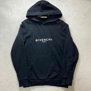 【極美品・現行】 GIVENCHY ジバンシィ ジバンシー メンズ プルオーバー パーカー スウェット フーディー ヴィンテージロゴ加工 ブラック