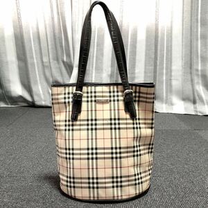 【バーバリー】本物 BURBERRY BLUE LABEL トートバッグ ロゴ金具 ノバチェック ショルダーバッグ ナイロンキャンバス×レザー レディース