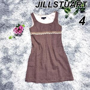 ジルスチュアート JILL STUART【4】ノースリーブミニワンピース/毛 重ね着 キラキラ フリル レース サイドファスナー 総柄 ホック