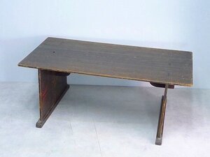 17AB600▲時代物80cm×41cm蝶絵柄入 木製 寺子屋机・古民具明治時代文机