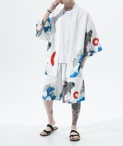 メンズ カーディガン セットアップ 夏服 ジャージ ショートパンツ 上下2点セットアップ 半ズボン ホワイト M~5XL