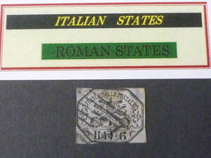 24　M　№5　イタリア切手 ROMAN STATES　1852年　SC#7　6b　使用済・うすみ有　【SC評価 $85】　※説明欄必読