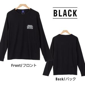 L/新品 ロゴ Tシャツ 長袖 カットソー ロンT カレッジ ロゴ ビッグシルエット ストレッチ フライス ブラック as3013