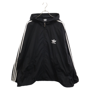 BALENCIAGA バレンシアガ 23SS×ADIDAS ロゴプリントナイロンジップアップパーカージャケット ウィンドブレーカー 725310 ブラック