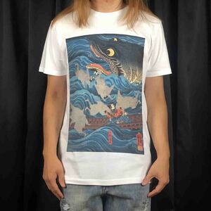 新品 ビッグ プリント 歌川国芳 讃岐院眷属をして為朝をすくふ図 浮世絵 和柄 Tシャツ S M L XL オーバー サイズ XXL~5XL ロンT パーカー