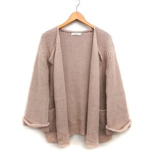 マウジー MOUSSY ニット カーディガン トッパー シンプル ワイド袖 ロールアップ ウール混 アルパカ混 F ピンクベージュ /HT26 レディース