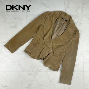 美品 DKNY ダナキャランニューヨーク コーデュロイジャケット フリル レディース ブラウン サイズ2*KC1397