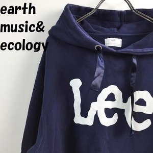 【人気】earth music&ecology/アースミュージック＆エコロジー パーカー フード スウェット Leeコラボ コットン ネイビー サイズF /S3595