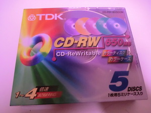 送料無料　データ用　送料無料　５枚　TDK　CDーRW　650MB　5枚　　カラーディスク＆カラーケース