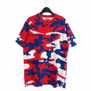 シュプリーム SUPREME 22SS S/S Pocket Tee カモフラ 迷彩 胸ポケット Tシャツ 総柄 クルーネック M レッド 赤 メンズ