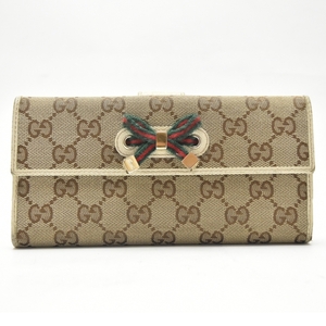 $ 美品 $ ■ GUCCI ■ グッチ ■ 型番167464 プリンシーライン■ ウェビングリボン GG柄 × レザー Wホック 長財布 ウォレット■ ベージュ