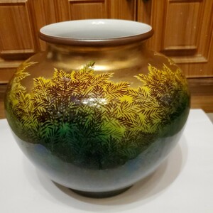 花瓶 花器 花生 九谷焼 陶器 花入 壺 金彩 中古美品 大田健次郎 華道具 飾り瓶 