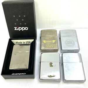 Y063-■◎ ZIPPO ジッポ オイルライター 5点セット まとめ 4点火花有 LUCKY STRIKE シルバーカラー 1点ケース付き 喫煙具 喫煙グッズ