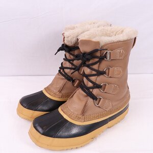 カナダ製 ソレル ウィメンズ 7 /23.0cm-23.5cm 位 スノーブーツ ベージュ SOREL レザー レディース ブーツ ウインターブーツ 中古靴 eb1096