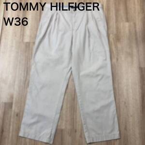 【送料無料】TOMMY HILFIGERチノパンツ　アイボリー系　メンズW36サイズ　トミーヒルフィガーボトムスロンパンツ大きいビッグサイズ