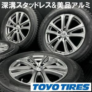 深溝美品★TOYO WinterTRANPATH TX 225/65R17＆社外アルミ 4本 240109-S3 T32エクストレイル CX-5 アウトバック/114.3ホイールスタッドレス