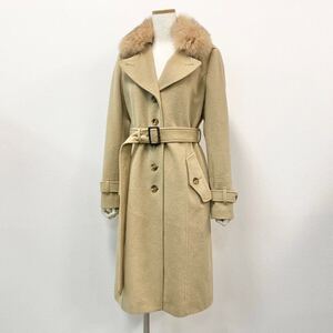 Ka14 BURBERRY LONDON バーバリーロンドン チェスターコート ロングコート フォックスファー 40 アンゴラウール◎ ベージュ レディース