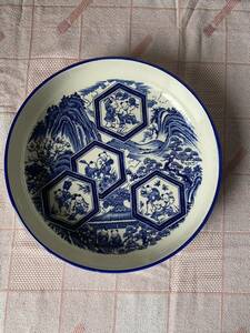 中国古玩　染付 古染付 青花 唐物 時代物　飾り皿 大皿 深皿 アンティーク 陶器古美術