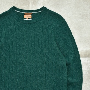 Heather green cable design pullover knitメンズ Lサイズ ケーブル編み デザイン ウール セーター プルオーバ