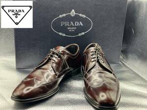 １円～極美品　PRADA　プラダ　メンズ　シューズ　高級　革靴　ローファー　ブラウン　7　1/2 箱付き