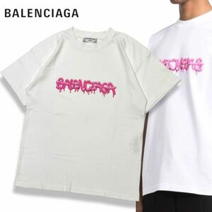美品 国内正規品 21ss BALENCIAGA UNISEX バレンシアガ Logo Print s/s Tee 612965 半袖コットン ロゴ Tシャツ ユニセックス ホワイト XS