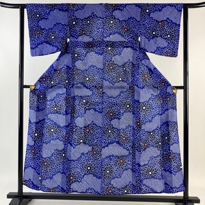 浴衣 身丈156cm 裄丈61.5cm S 絞り浴衣 花 青 綿 美品 名品 【中古】