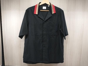 夏 BURBERRY バーバリー 半袖シャツ POLSTON コットンサテン ストライプロゴ 8050973 A1189 XS ブラック