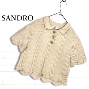 ◆美品 定価3.7万円◆ SANDRO サンドロ FANCY POLO SHIRT ウェーブ リブ編み ニット 半袖 セーター ポロシャツ レディース 0　1994H