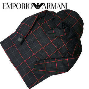 ランウェイ エンポリオアルマーニ EMPORIO ARMANI フードコート ブルゾン ブラックチェック 50サイズ Lサイズ 中綿仕様 