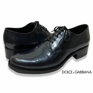 正規品 DOLCE &GABBANA ドルチェ&ガッバーナ 外羽根 パテントレザー シューズ レースアップ ドレス ビジネス shoes 7 1/2 革靴 ブルー系